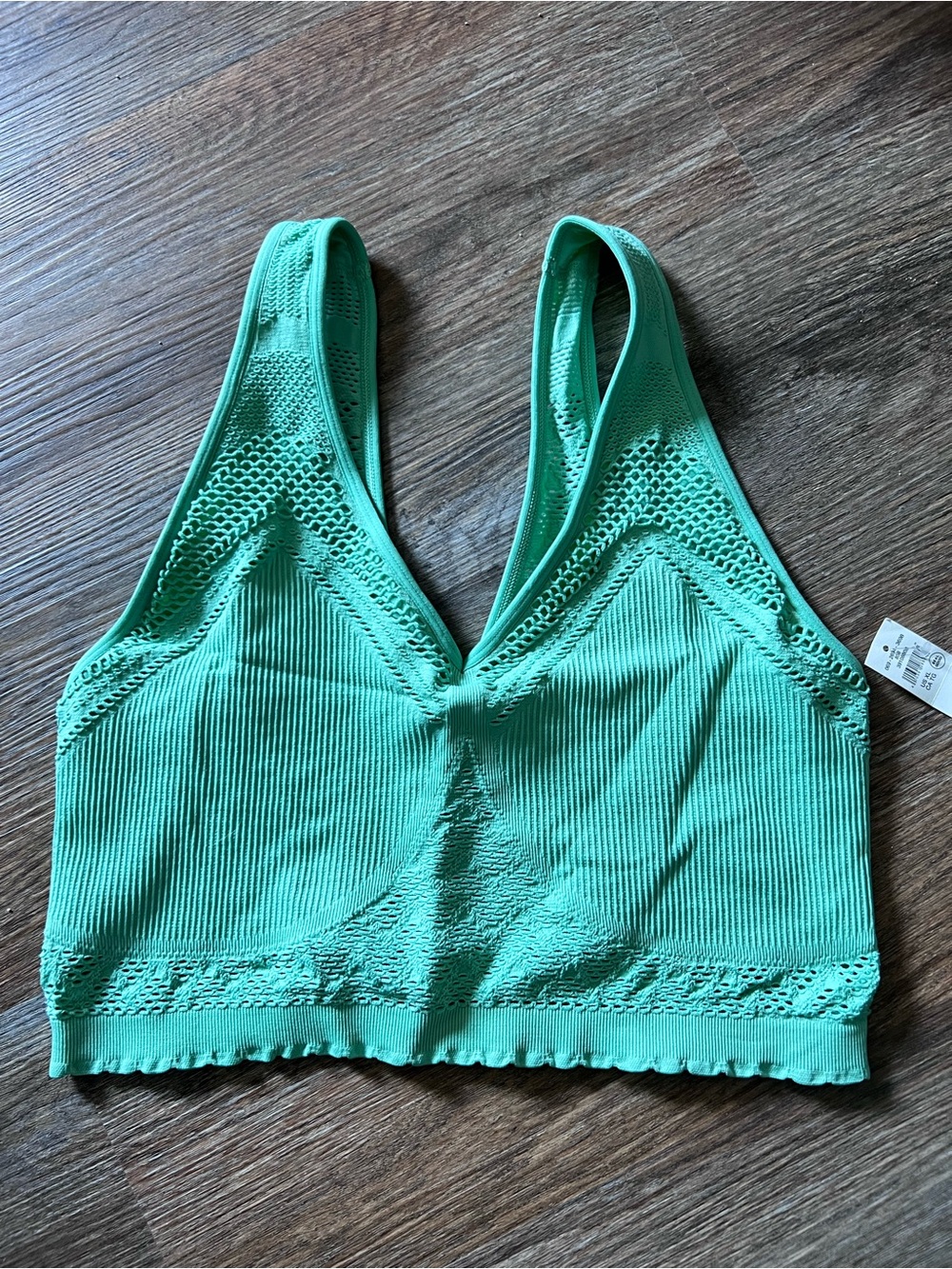 aerie Mint Green Ribbed Lace-Trim Bralette